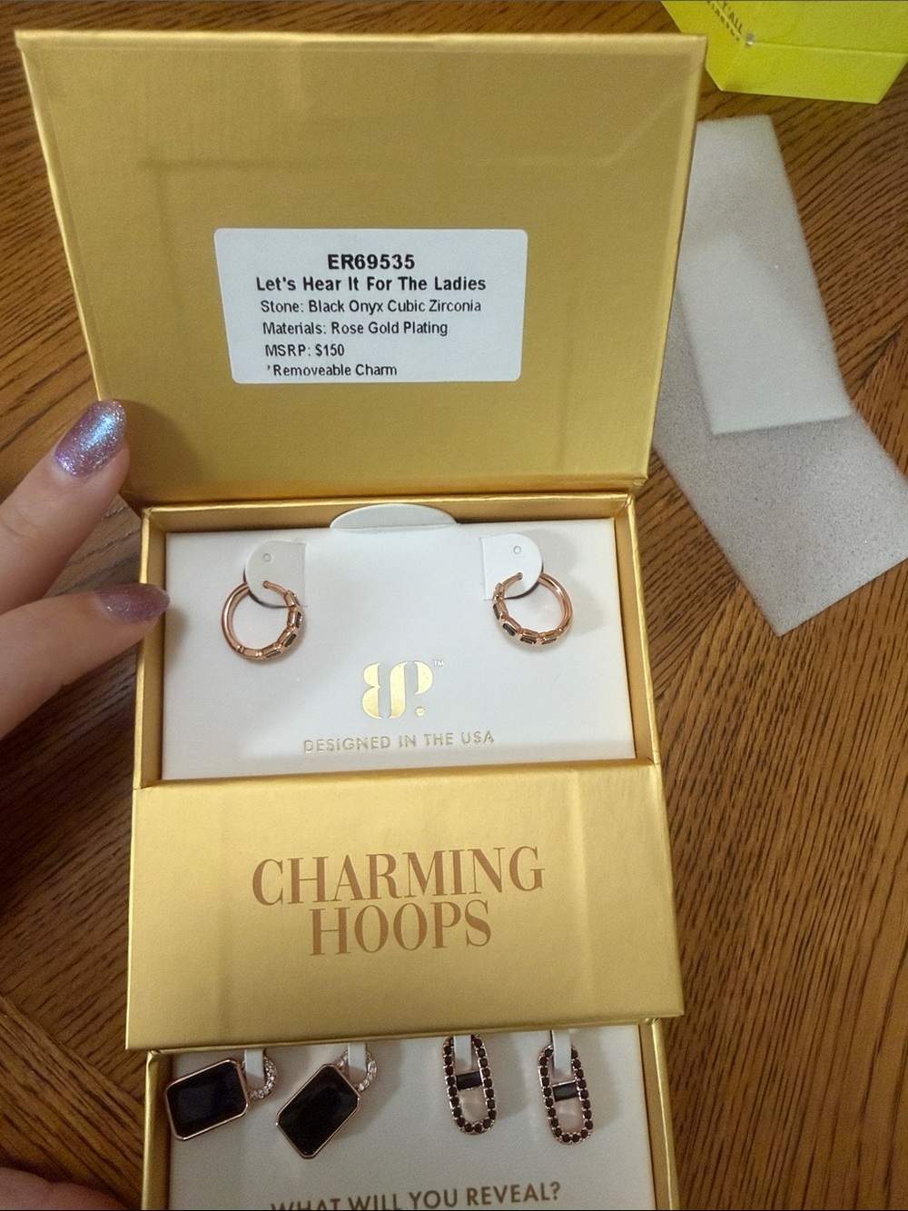Charming Hoops Rose Gold Plated Huggie Earrings with Black Onyx Accents